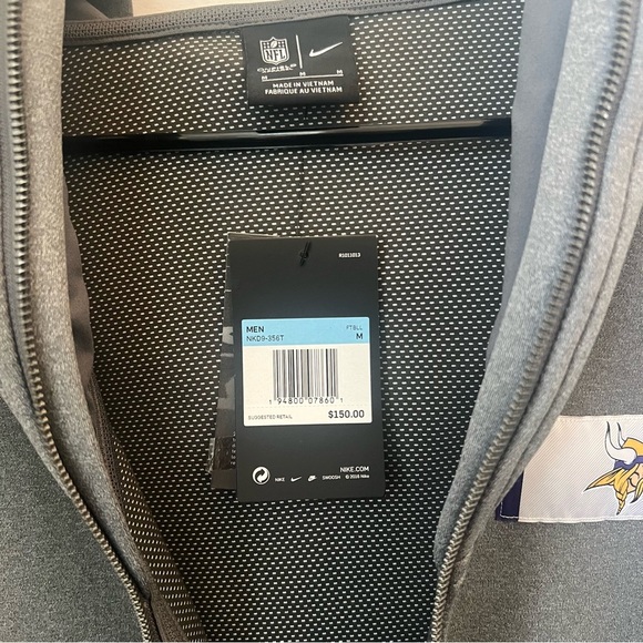 Nike Dark Gray Short Sleeve Sideline Minnesota Vikings Full Zip Hoodie NWT - Picture 3 of 9